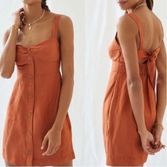Maeve Dresses & Skirts - MAEVE | Rust Linen Blend Tie Back Twist Front Sundress Boho| Extra Large